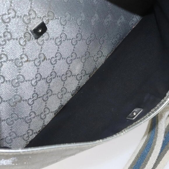 GUCCI GG Canvas Shoulder Bag Silver Blue 145857 Auth 110391 - Picture 13 of 16